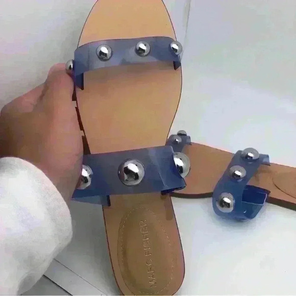 Marc Fisher Blue Clear Studs Sandals Sz 8 - Picture 10 of 11